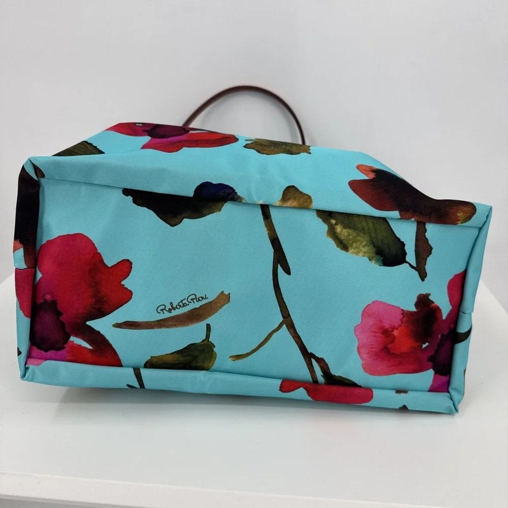 Roberta Pieri Robertina Tote Bag In Teal With Floral Print Overnight Designer